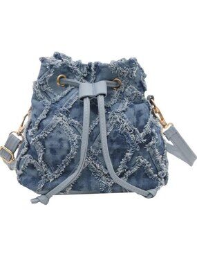 Casual Retro Distressed  Tie-Dye Drawstring Denim Bucket Crossbody Bag